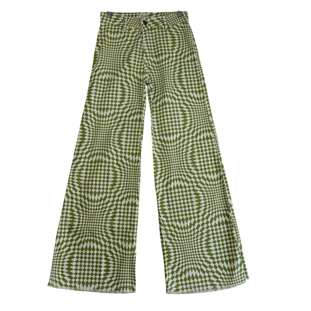 NICOLI Green and White Wide Leg Pants
